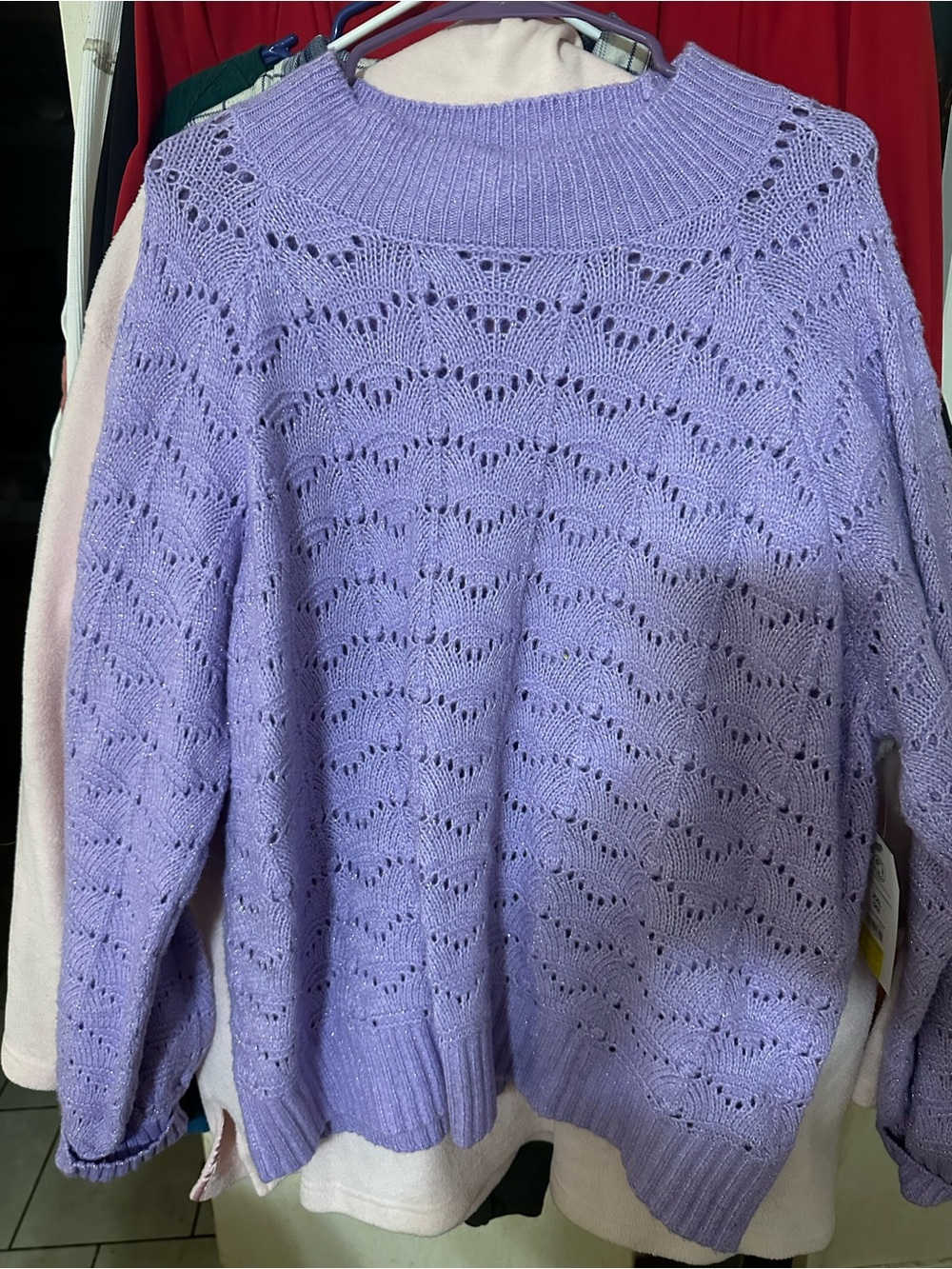 Lilac Openwork Knit Sweater - Women